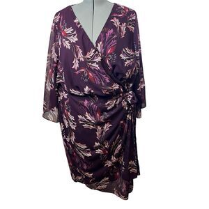 City Chic Opulent Vine Floral Wrap Dress Size 24W Burgundy Maroon Wedding Guest